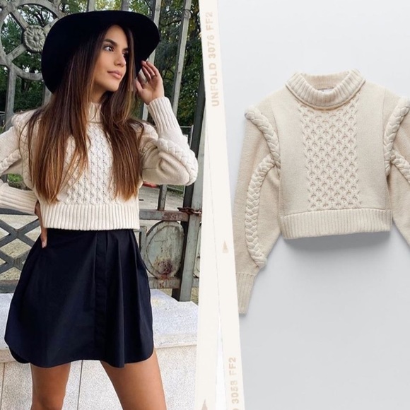 ZARA SHOULDER PAD KNIT SWEATER WOOL BLEND - Picture 4 of 10